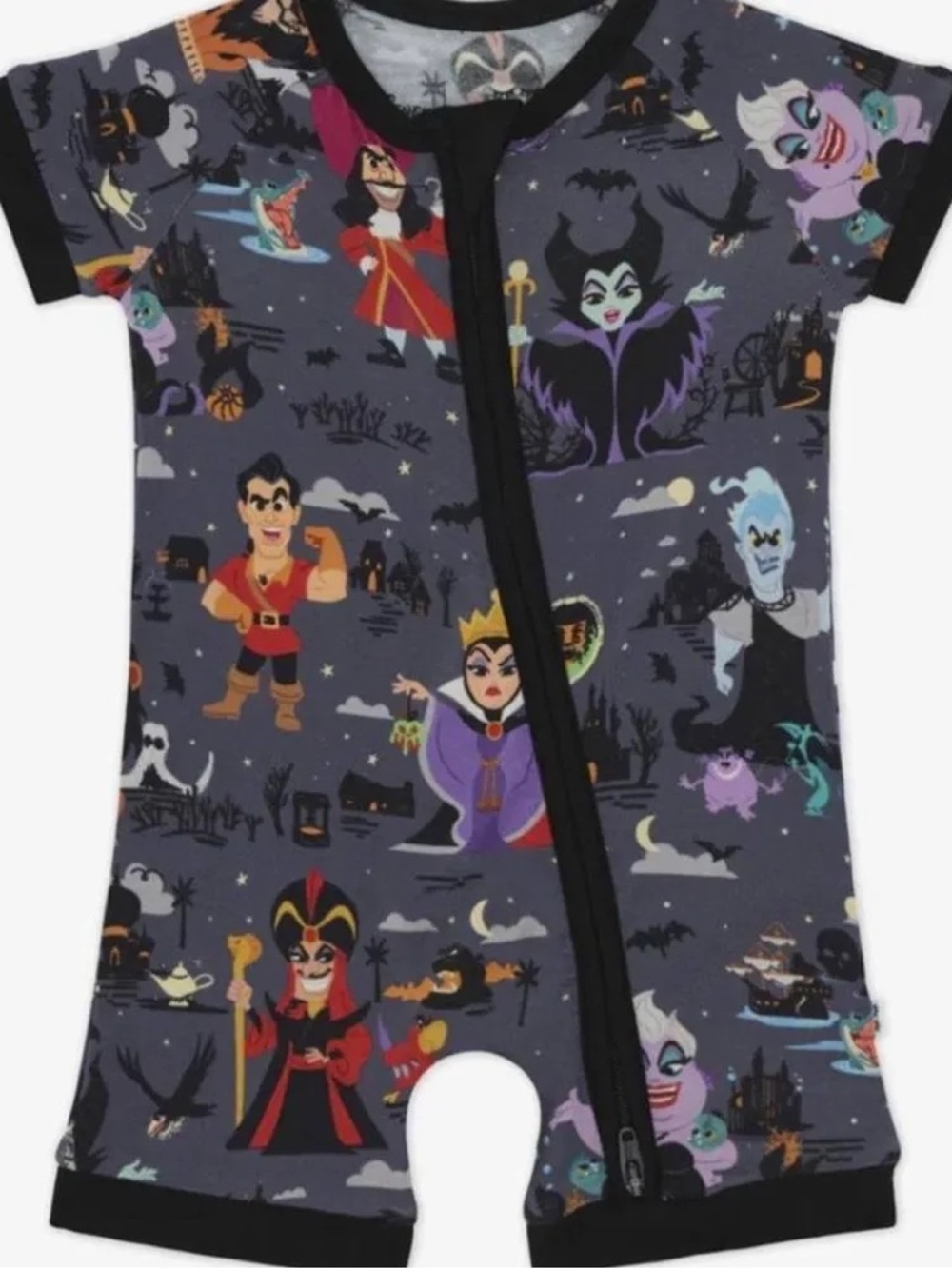 Little Sleepies Shorty Zippie. Gray Villains Short Sleeve Zip Rompe